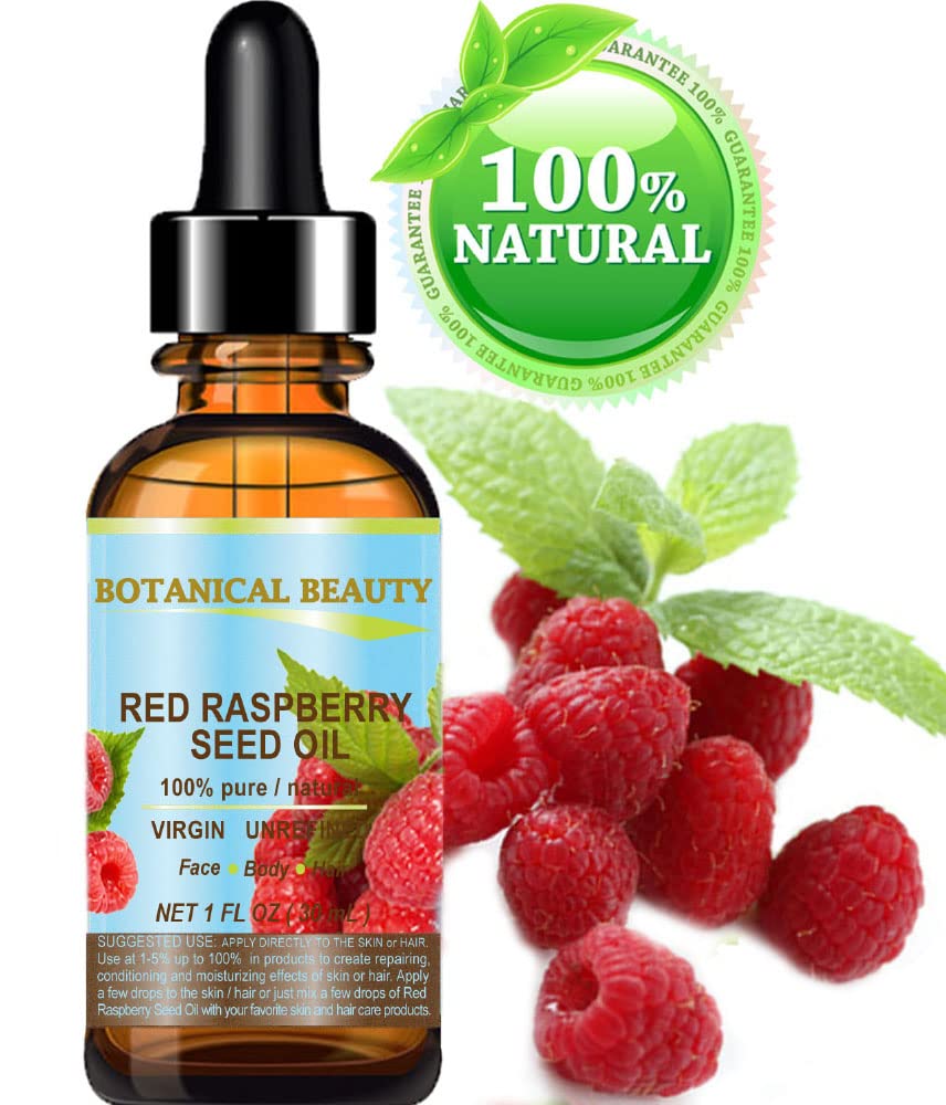 RED RASPBERRY SEED OIL 100% Pure/Natural/Virgin. Cold Pressed/Undiluted Carrier Oil. For Face, Hair and Body. 1 Fl.oz.- 30 ml. by Botanical Beauty