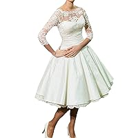 Lorderqueen Women's A Line Tea Length Lace Wedding Dresses Wedding Party Dress