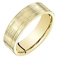 PEORA Men's 6mm 14K Yellow Gold Wedding Ring Band for Men Classic Brushed Matte, Comfort Fit, Sizes 8 to 14