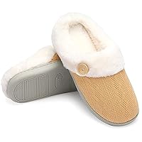 Men's Women's Knit Fuzzy Faux Fur Lined Scuff House Slippers Winter Warm Indoor Shoes