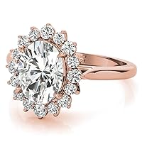 Moissanite Engagement Ring 1.00 ct Brilliant Oval Cut Moissanite 14k Rose Gold Halo Solitaire Ring