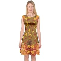 PattyCandy Women's Sexy Holiday Capsleeve Midi Dress Playing Cards Casino Jackpots & Autumn Leaves Unique Outfit