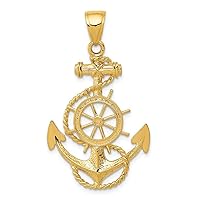 10k Gold Large Nautical Ship Mariner Anchor With Wheel Pendant Necklace Measures 41x24mm Wide Jewelry Gifts for Women