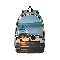 Airplane In The Evening Light Print Canvas Laptop Backpack Outdoor Casual Travel Bag Daypack Book Bag For Men Women