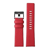 Leather watchband for Diesel DZ7395 DZ7370 DZ7257 DZ7430 Watch Band Soft Cowhide Strap Rivet 24m 26mm 28mm for Men Women (Color : Red-Black Buckle, Size : 24mm)