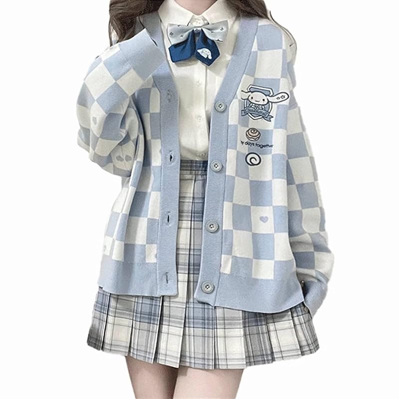 Biguy Kawaii Sweater Anime Plaid Cardigan Sweaters for Women Cosplay  Costume V Neck Long Sleeve - Walmart.com