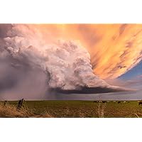 Storm Photography Print (Not Framed) Picture of Supercell Thunderstorm Over Field at Sunset on Spring Evening in Kansas Great Plains Wall Art Nature Decor 4x6 to 40x60