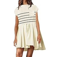 Women's Sleeveless Knit Sweater Tops Summer Dresses Trendy 2024 Cap Sleeve Oversized Pullover Tops Mini Dress