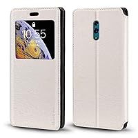 Oppo Reno Case, Wood Grain Leather Case with Card Holder and Window, Magnetic Flip Cover for Oppo Reno