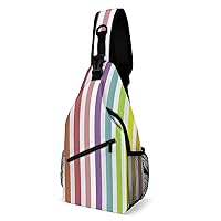 Colored Rainbow Stripes Sling Bag Full Print Crossbody Backpack Shoulder Bag Lightweight One Strap Travel Hiking Daypack