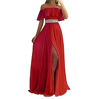 Off Shoulder Bridesmaid Dresses Long Beaded Split Evening Party Gown for Women