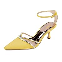 XYD Women Bridal Kitten Heel Ankle Strap Pumps Elegant Pointed Toe Gemstone Crystal Shoes for Wedding Evening