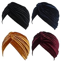Pleated Stretch Ruffle Women's Velvet Chemo Turban Hat Wrap Cover