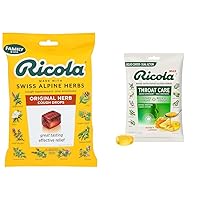 Ricola Original Natural Herb Cough Suppressant Throat Drops, 45 Drops, Fights Coughs & Max Honey Lemon Throat Care Large Bag | Cough Suppressant Drops | Dual Action Liquid