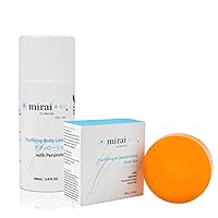 Mirai Clinical Nonenal Defense Bundle: Persimmon Soap Bar (100g) & Unscented Body Lotion (100ml) for Men & Women - Arthritis Friendly Bundle with Persimmon Extract to Fight Nonenal Body Odor