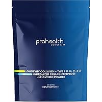 ProHealth Longevity Collagen Peptides Powder - for People Over 40. 20g Multi Collagen. 2g Pro-Collagen. Hyaluronic Acid. Type I, II, III, V, X for Joints, Bones, Hair, Skin, Muscles, Gut - 30 Servings