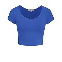NE PEOPLE Women's Basic Comfy Fitted Short Sleeve Stretchy Scoop Neck Crop Top