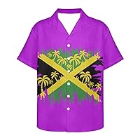 GLUDEAR Men Plus Size Jamaican Flag Jamaica Travel Work Shirts Summer Button Down Hawaiian Shirts