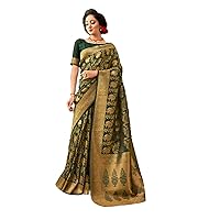 Green Designer Wedding Party Indian Women wear Soft Silk Saree Blouse Handloom Weaving Ethnic Sari 1844