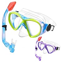2PCS Kids Snorkel Set Children Anti Fog Dry Top Snorkel Mask Snorkeling Packages Swimming Gear for Youth Boys Girls Age 5-15