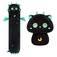 Mushroom Plush + Long Cat Plush, 8 Inch Big Eye Cat Plush Pillow + 20 Inch Black Cat Plush Toys Plush Pillow Decoration Gift for Girlfriend