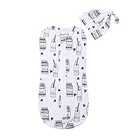 Baby Swaddle Set Cotton Zipper Cartoon Receiving Blanket Wrap Sleeping Bag for Baby Boys or Baby Girls (Fresh Milk, 3-6 Months)