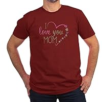 Men's Fitted T-Shirt (Dark) I Love You Mom Burlap and Pink Heart
