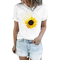 Shirts for Women Spring Dressy Sunflower Graphic Tee T Shirt for Women Short Sleeve Summer Graphic Casual Shir