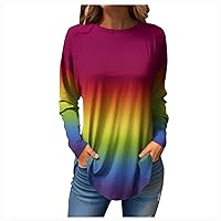 Long Sleeve Shirts for Women,Women's Trendy Gradient Print Tops Crewneck Long T -Shirt to Wear with Leggings