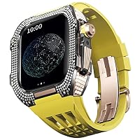 KANUZ Uhren-Modifikationsset, Luxus-Uhrenarmband-Kit für Apple Watch 6 5 4 SE 44 mm Luxus-Fluor-Gummi-Armband Titan-Gehäuse für iWatch 6/5/4/SE 44 mm Serie-Upgrade-Modifikation (Farbe: Gelb 7,