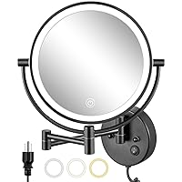 ALHAKIN 9 Inch Wall Mounted Makeup Mirror, 1X/10X Magnifying Mirror with Light, Dimmable Makeup Mirror with 3 Color Lights, Double Sided Lighted Makeup Mirror with Magnification, Black