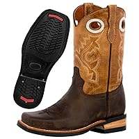 Kids Brown Western Cowboy Boots Leather Rodeo Square Toe
