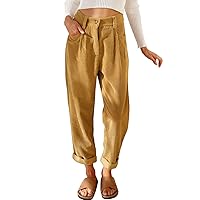 Womens Corduroy Pants Casual High Waisted Straight Leg Vintage Trousers for Women with Pockets