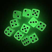 10-Pack D6 Six Sided Glow in The Dark Dice Die for DND, MTG, RPG, Tenzi, Farkle, Yahtzee, Bunco, Teaching Math, Table Board Game (16mm Golden dots（10pcs）)