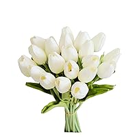 Mandy's 20pcs White Flowers Artificial Tulip Silk Fake Flowers 13.5