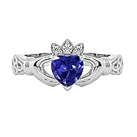 Heart Cut Gemstone Claddagh Rings for Women 10K/14K/18K Gold Claddagh Engagement Promise Anniversary Ring Irish Claddagh Ring for Her