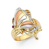 14k Yellow Gold White Gold and Rose Gold CZ Cubic Zirconia Simulated Diamond Fancy Butterfly Angel Wings Ring Size 7 Jewelry for Women