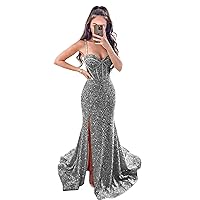 Mermaid Fishtail Sequin Ball Dress Homecoming Dress Long Slit Formal Evening Dress