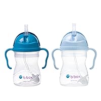 b.box Sippy Cup with Weighted Straw (2-pack). Drink from any Angle, Leak Proof, Easy Grip. BPA Free, Dishwasher Safe. For Babies 6m+ to Toddlers (cobalt + bubblegum, 8oz)