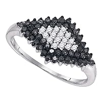The Diamond Deal 10kt White Gold Womens Round Black Color Enhanced Diamond Cluster Ring 1/2 Cttw