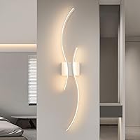 CANEOE Modern Wall Sconce, White Long Strip Led Wall Light Fixtures, 39inch Wave Design Indoor Wall Lamp for Living Room Bedroom Porch Hallway Bathroom Vanity Light (Warm White, 3000K)