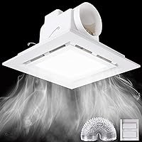 Bathroom Exhaust Fan with Light,144 CFM 1.0 Sones Double Switch Ultra Quiet Bathroom Vent Fan Square White for Home Bath Office Hotel LED 15w,Fan 35w 110V