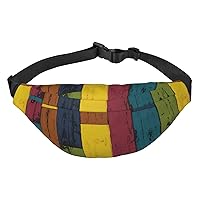 Colorful Wooden Pattern Waist Pack for Running Fanny Pack for Women and Men Crossbody Belt Bag Bum Bag