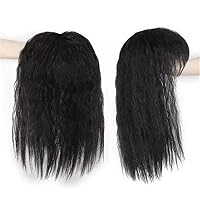 Kinky Straight Hair Topper with Bangs for Women Real Human Hair Wavy Topper Hair Extensions Clip in Curly Top Hair Pieces for Thinning Hair Hair Loss Black Color