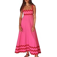 Women's Summer Spaghetti Straps Sleeveless Backless Sundress Flowy Smocked Lace Swing A Line Midi Tank Dress