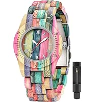 Tiong Women's Watch with Wooden Design, Colourful Wooden Watch with Adjustable Strap, Women's Quartz Watch, Best Choice for Mother's Day