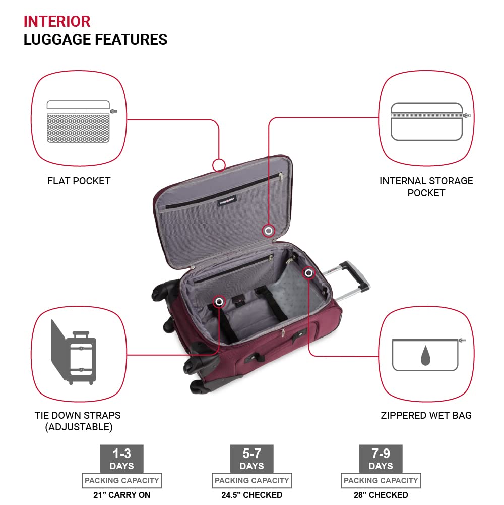SwissGear Sion Softside Expandable Luggage, Merlot, 3 Piece Set (21/25/27)