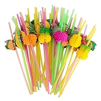 BESTOYARD 50pcs Luau Party Beverage Disposable Smoothie Straws tropical party Straws fruit party Luau Party Straws paper drinking wedding table decor summer Accessories banquet plastic