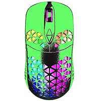 KM-3 Wireless Gaming Mouse, Rechargeable RGB Wireless Mouse PC Gaming Mice with 7 Programmed Buttons- Green
