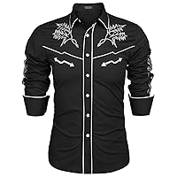 COOFANDY Men's Western Cowboy Shirt Embroidered Long Sleeve Cotton Casual Button Down Shirt